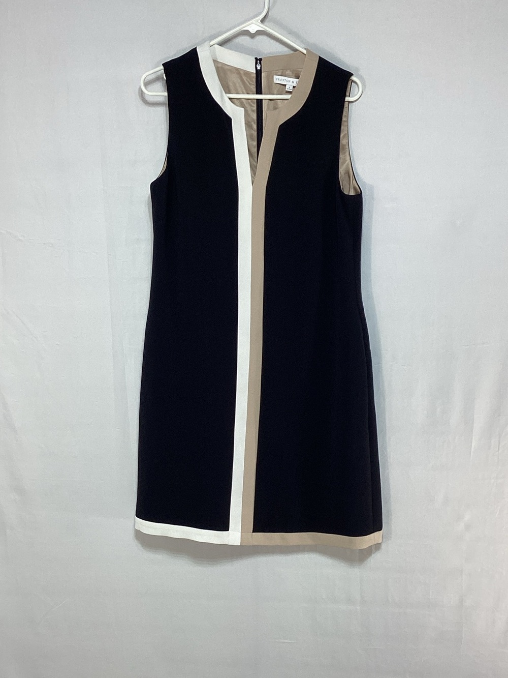 Preston & York Size 8 Black Shift Dress with Cream and White Trim